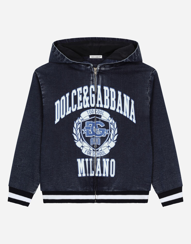 Dolce & Gabbana Denim-look jersey hoodie with Dolce&Gabbana logo Multicolor L4JWJXLDC42