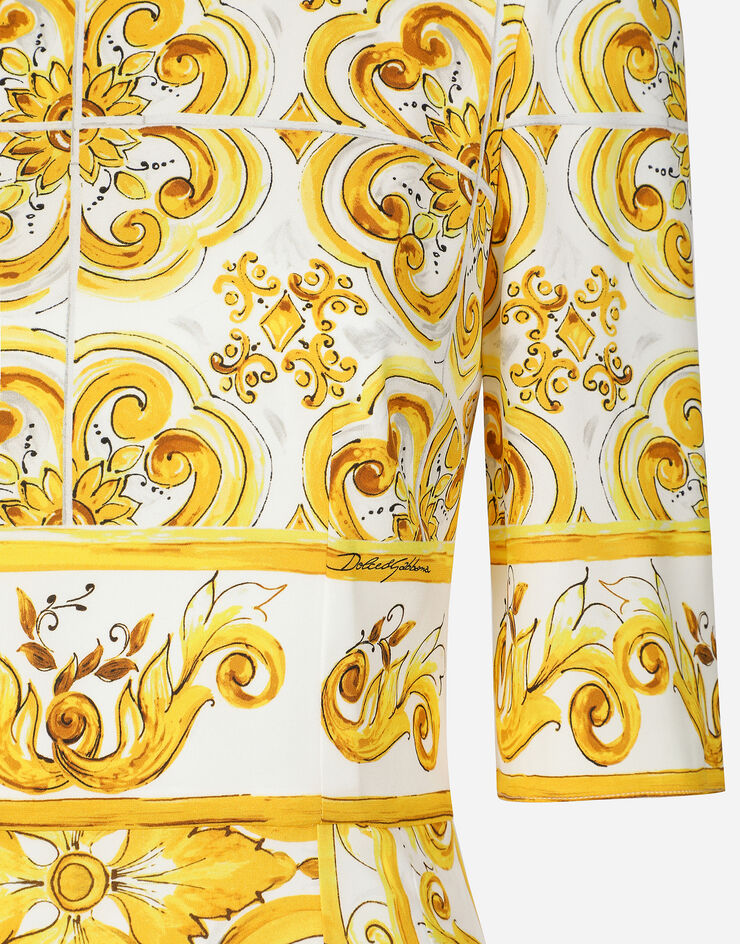Dolce & Gabbana Vestido midi en charmeuse de seda con estampado Maiolica Imprima F6ADSTHPABL