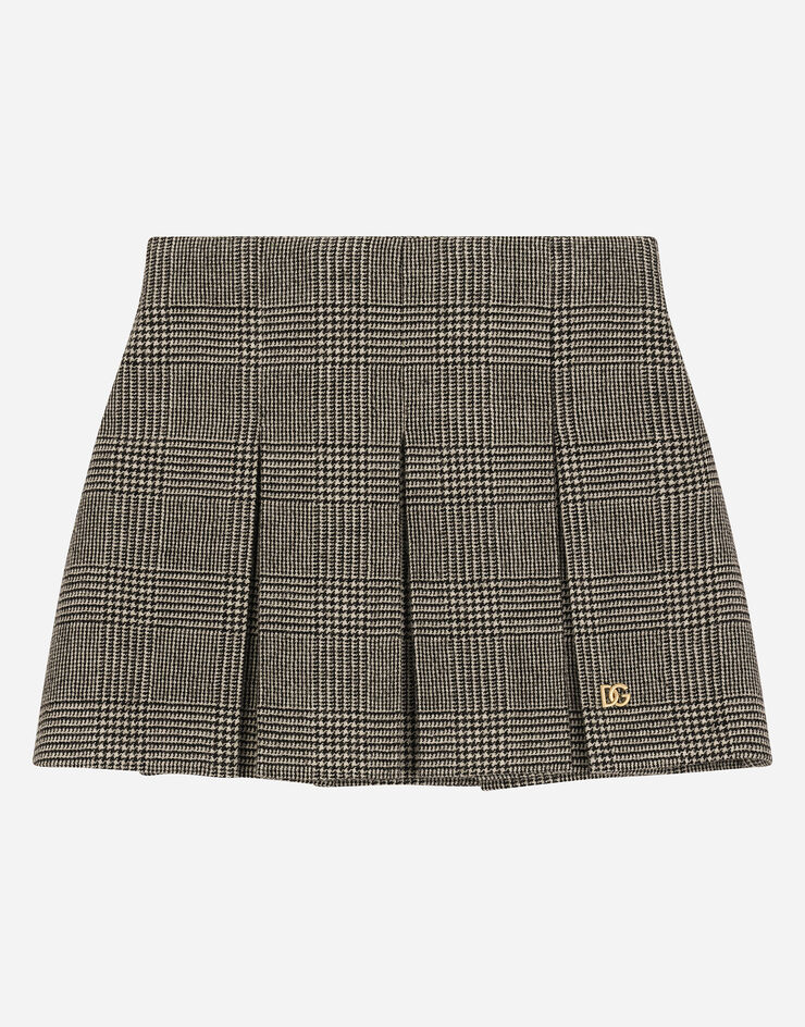 Dolce & Gabbana Wool-blend glen plaid skirt with DG logo Multicolor L55I37FQ2N2