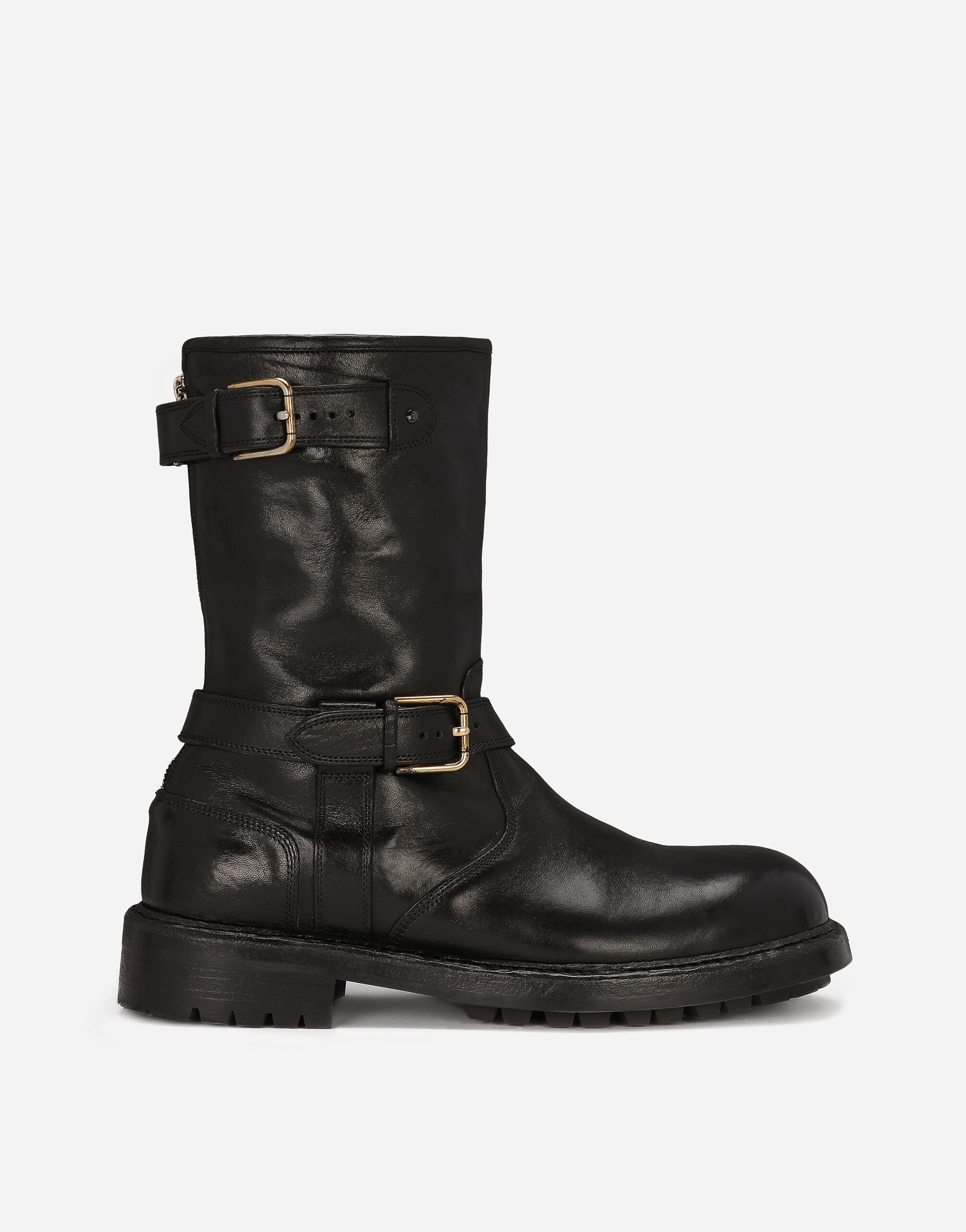 Dolce & Gabbana حذاء بوت بايكر جلدي أسود A10792A1203