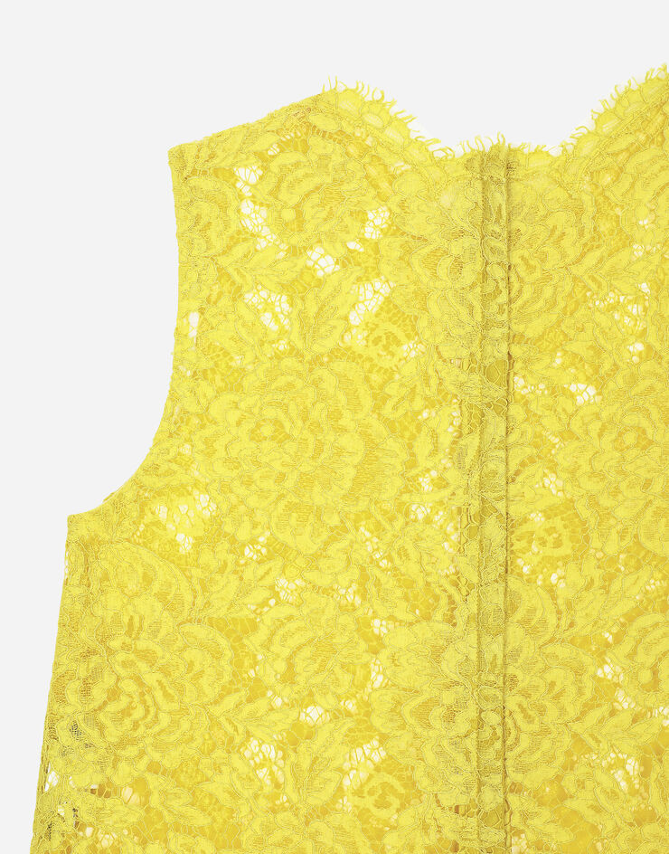 Dolce & Gabbana 로고 장식 플로럴 코르도네토 레이스 탑 Yellow F73G9THLM7L