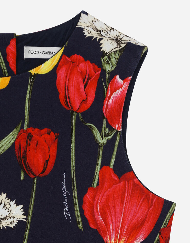 Dolce & Gabbana Kleid aus Interlock mit Tulpenprint Drucken L5JDZ2FSG85