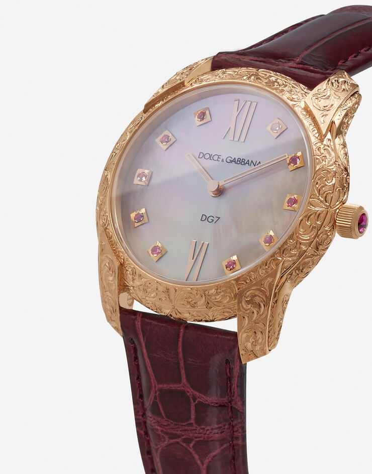 Dolce & Gabbana DG7 Gattopardo watch in red gold with pink mother of pearl and rubies БОРДОВЫЙ WWFE2GXGFRA