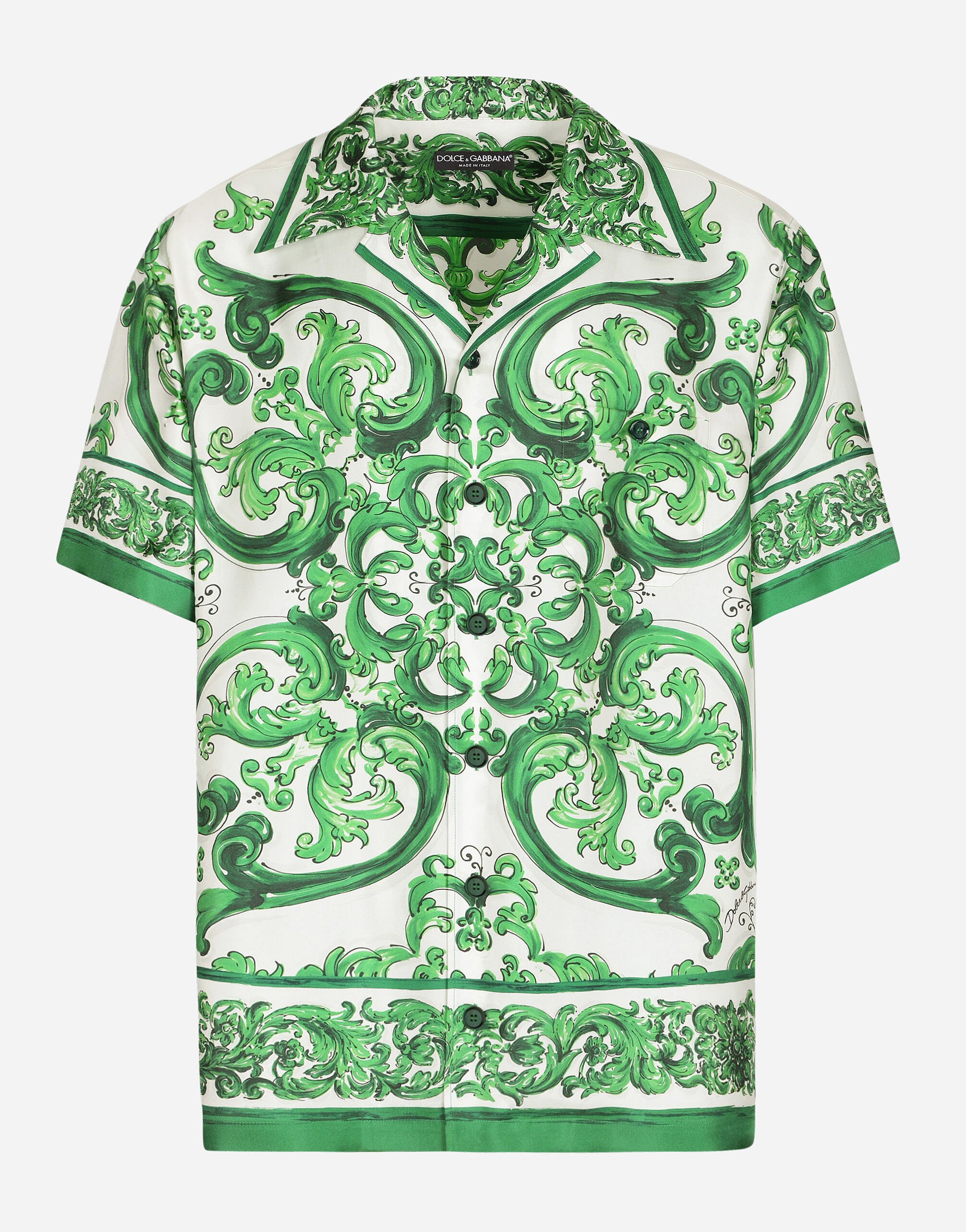 Dolce & Gabbana Silk twill Hawaiian shirt with majolica print Green havana VG442AVP58E