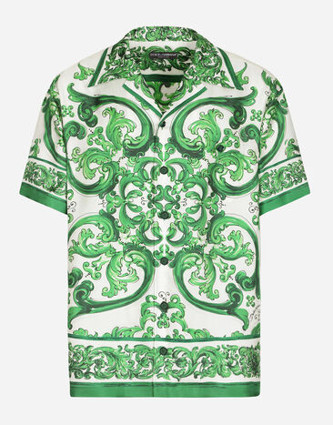 Dolce & Gabbana Рубашка Hawaii из шелкового твила с принтом майолики Отпечатки G5JH9THI1S6
