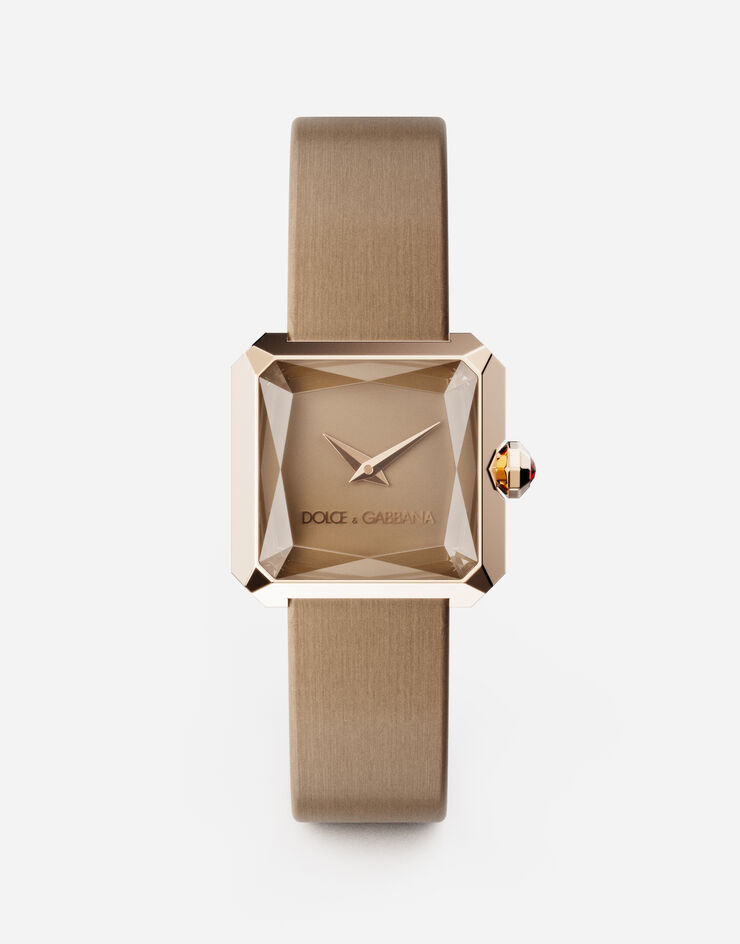 Dolce & Gabbana ساعة ذهبية بسوار حرير بيج WWFC2GXCKCT