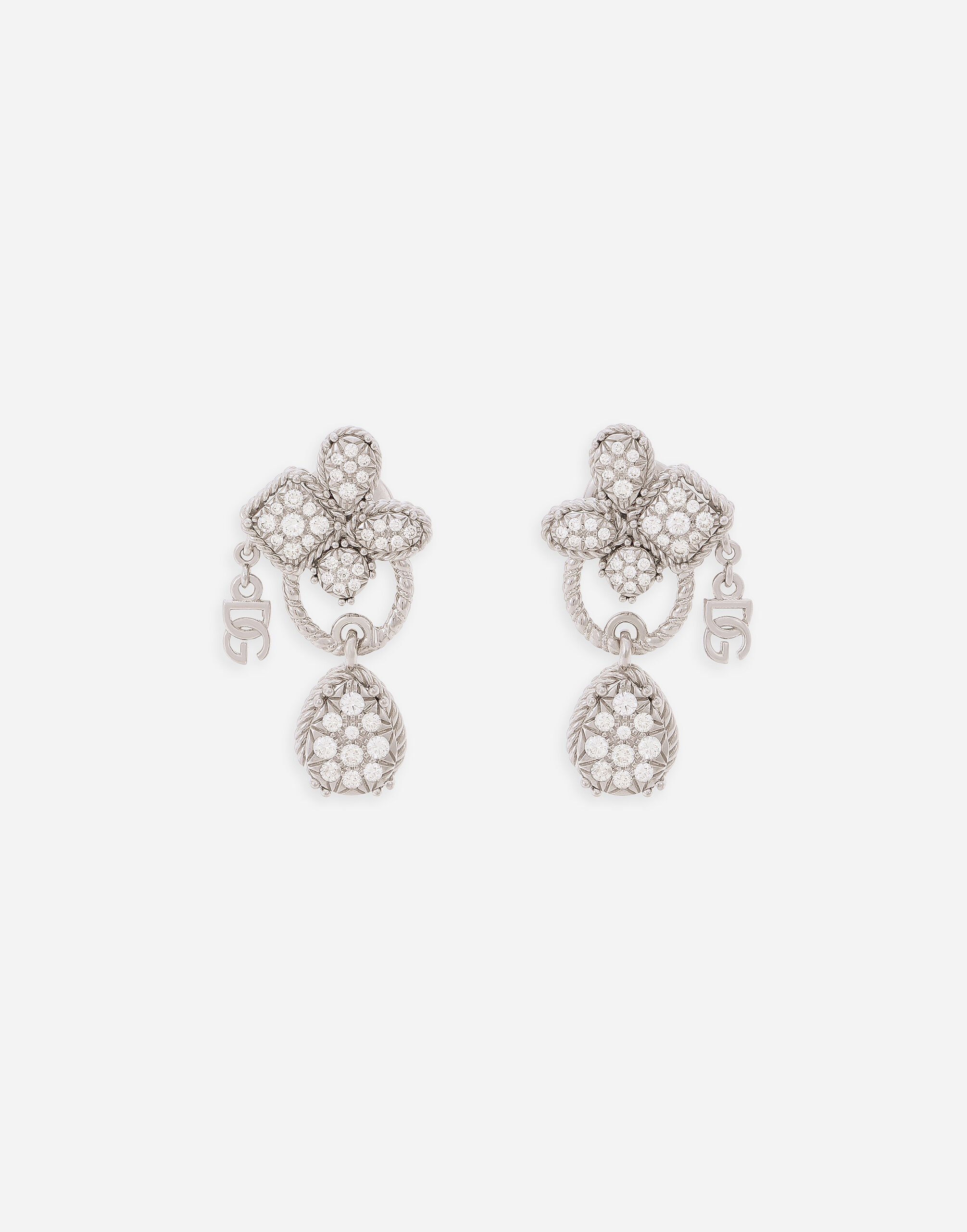 Dolce & Gabbana Pendientes Easy Diamond en oro blanco de 18 kt con pavé de diamantes Blanco WEQA1GWSPBL