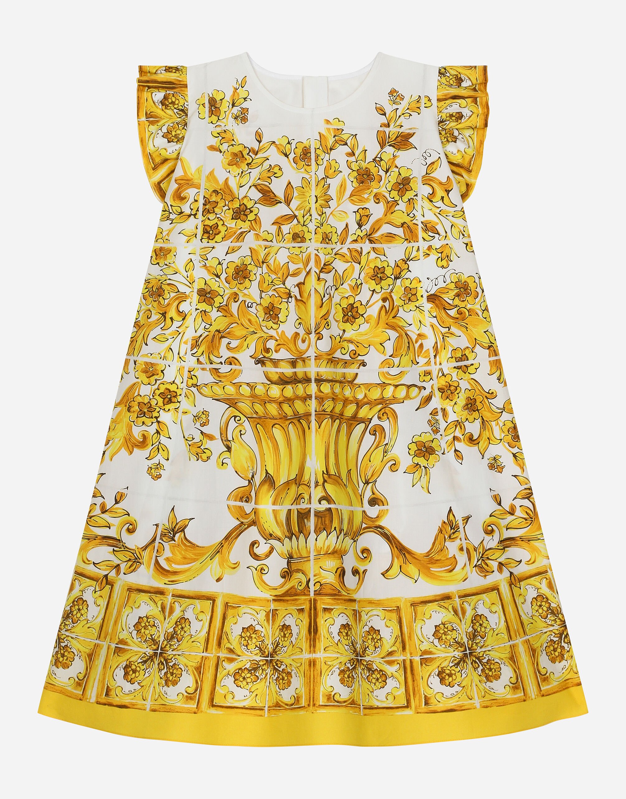 Dolce & Gabbana Платье из поплина с желтым принтом майолики Отпечатки LB4H48G7E1J