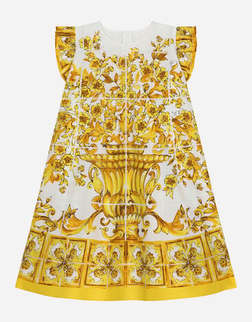 Dolce & Gabbana Kleid aus Popeline mit gelbem Majolika-Print Drucken L53DG7G7E9W