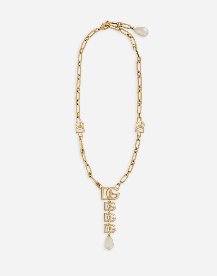 Dolce & Gabbana Ожерелье с подвеской-логотипом DG и жемчужиной ЗОЛОТОЙ WNN6P3W1111