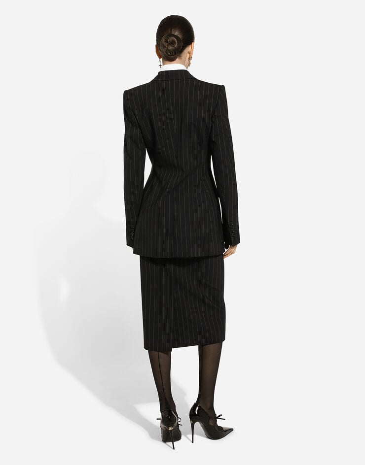 Dolce & Gabbana Pinstripe wool calf-length skirt Multicolor F4CS8TFRBDK