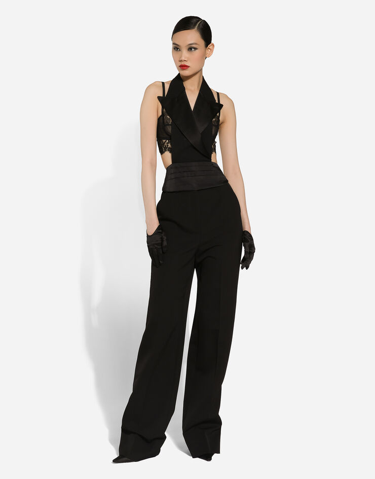 Dolce & Gabbana Pantaloni tuxedo in gabardina di lana Nero FTC8ZTFU21E