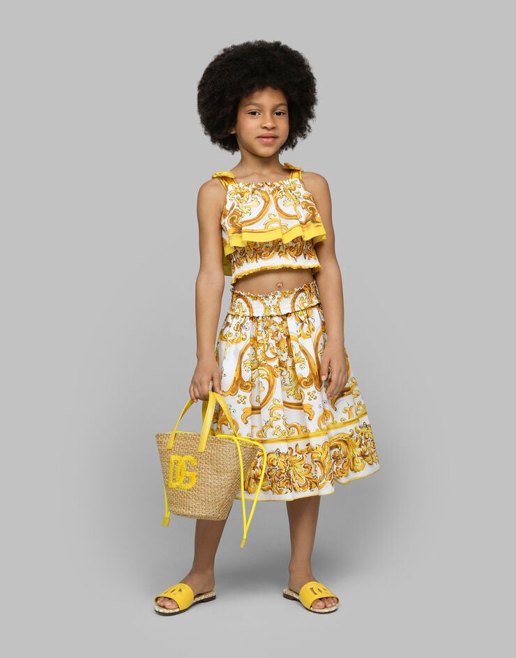 Dolce & Gabbana Poplin skirt with yellow majolica print Print L55I27FI5JU