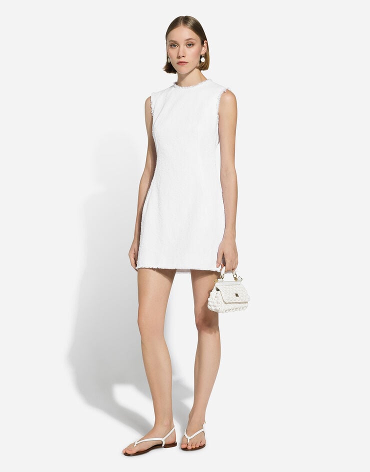 Dolce & Gabbana Vestido corto en tweed raschel de algodón Blanco F6JKDTHUMT9