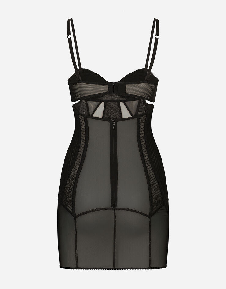 Dolce & Gabbana 코르셋 디테일 튤 미니드레스 블랙 F6JAZTFLRDA