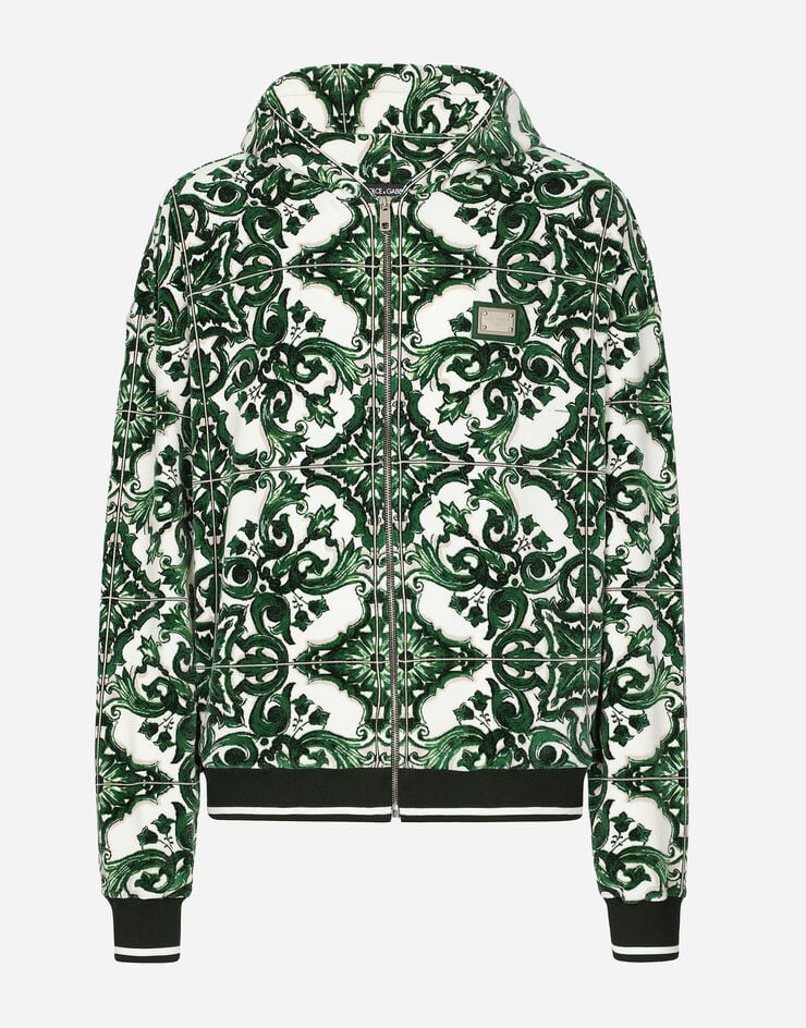 Dolce & Gabbana Kapuzensweatshirt mit Reißverschluss Majolika-Print Drucken G9AYCTHJMP9