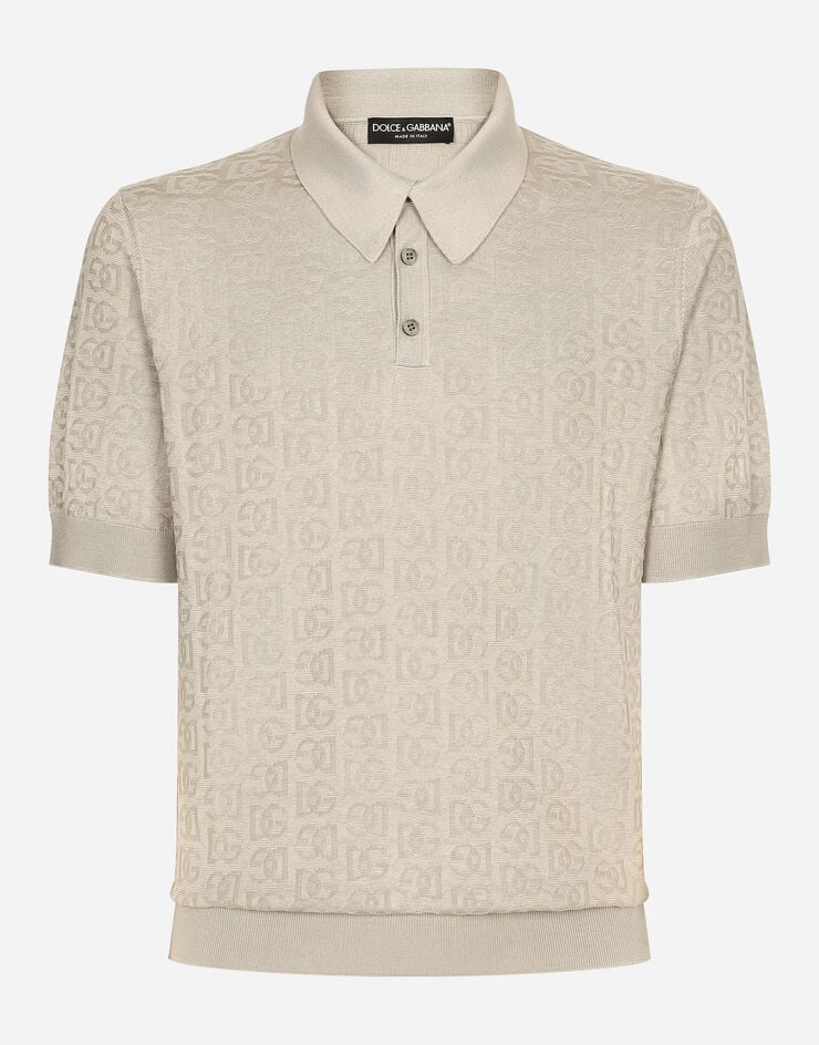 Dolce & Gabbana Silk jacquard polo-shirt with DG logo Beige GXZ15TJBSKE