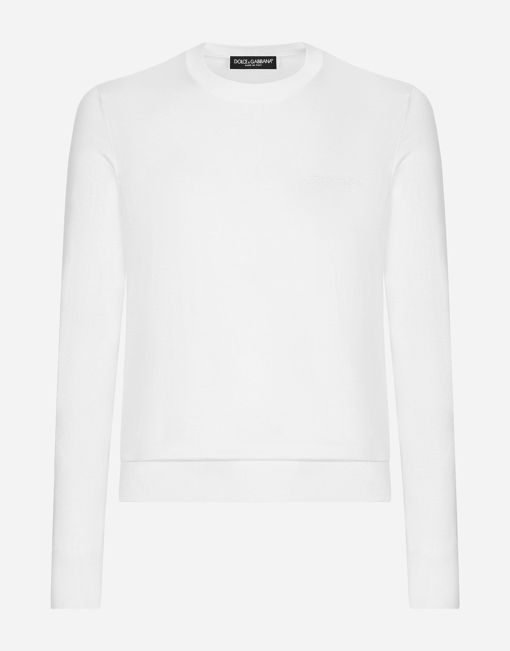 ${brand} Round-neck silk sweater with Dolce&Gabbana logo ${colorDescription} ${masterID}