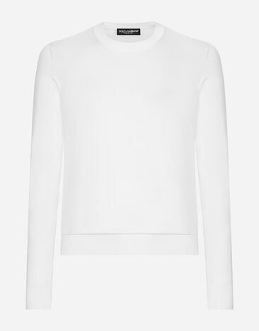 Dolce & Gabbana Round-neck silk sweater with Dolce&Gabbana logo Print GXV29TJBSJL