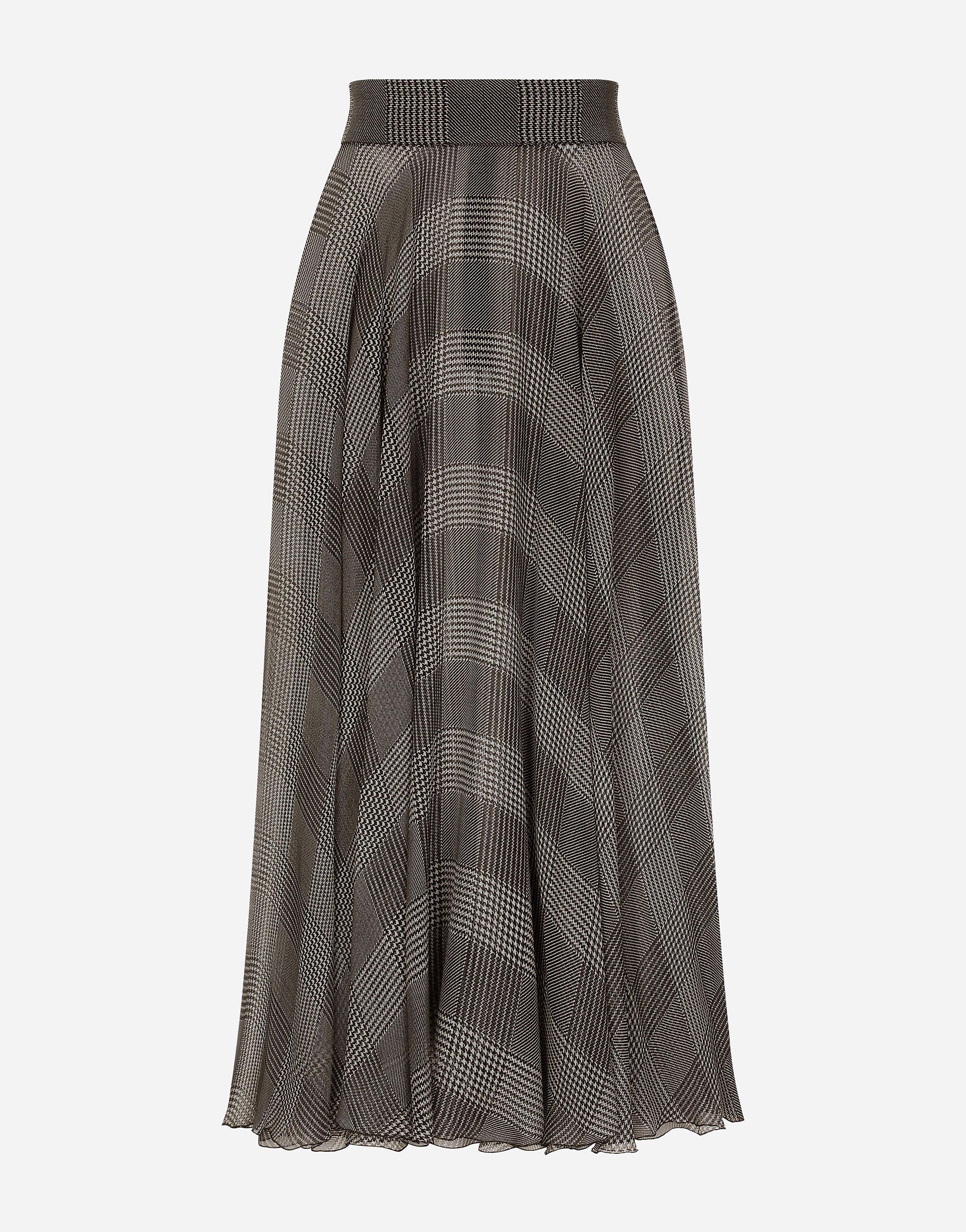 ${brand} Silk chiffon calf-length circle skirt with glen plaid print ${colorDescription} ${masterID}