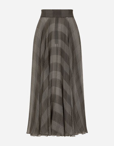 ${brand} Silk chiffon calf-length circle skirt with glen plaid print ${colorDescription} ${masterID}