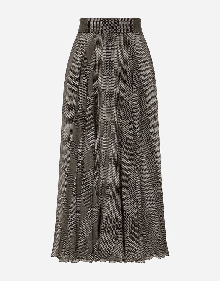 Dolce & Gabbana Silk chiffon calf-length circle skirt with glen plaid print Multicolor F4CSOTIS1WD