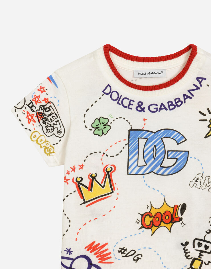 Dolce & Gabbana T-Shirt aus Jersey mit DG-Print Zeichnung Mehrfarbig L1JTEYII7FC