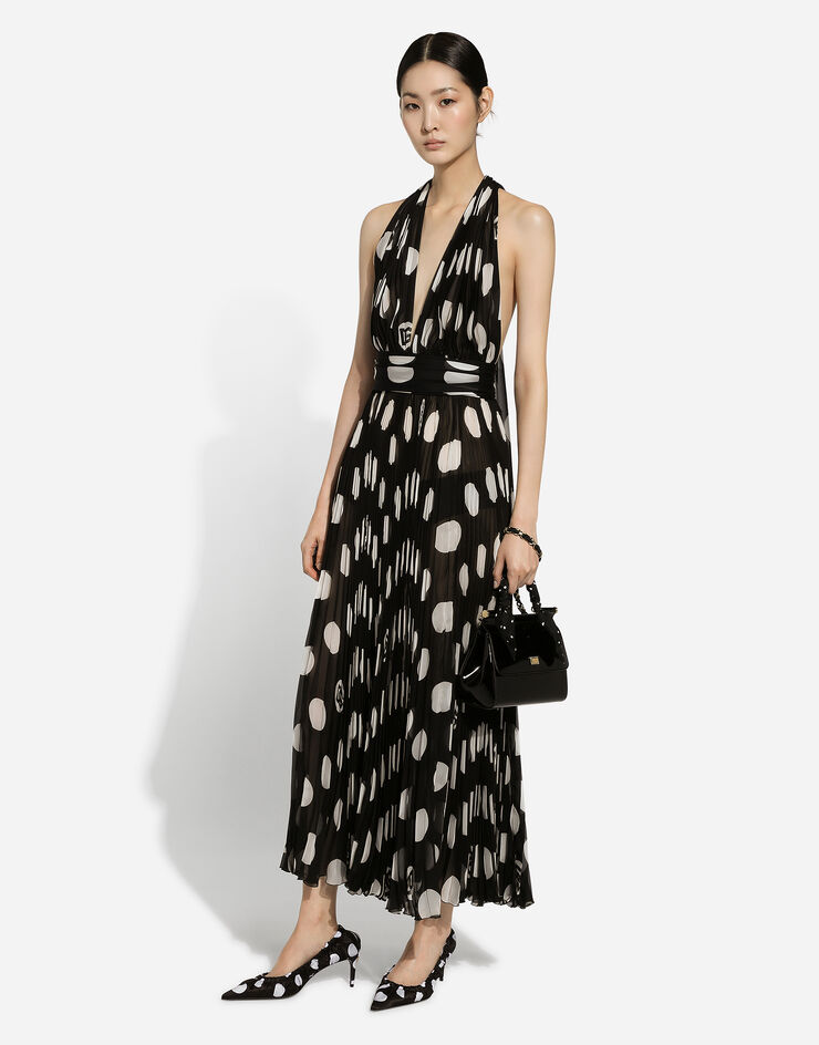 Dolce & Gabbana Pleated chiffon calf-length dress with polka-dot print Print F6JJETIS1I7