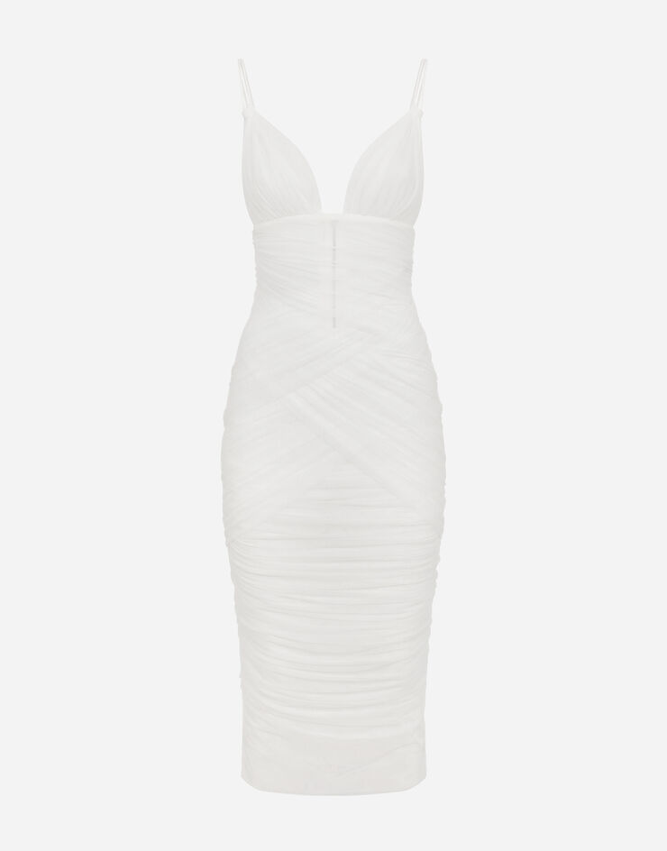 Dolce&Gabbana Драпированное платье миди из тюля белый F6DEUTFLRC0
