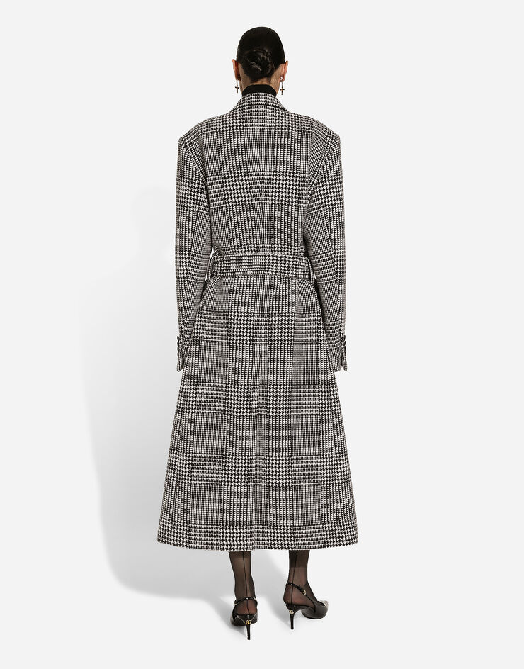 Dolce & Gabbana Single-breasted houndstooth check coat with belt Multicolor F0W2ATFQMKH