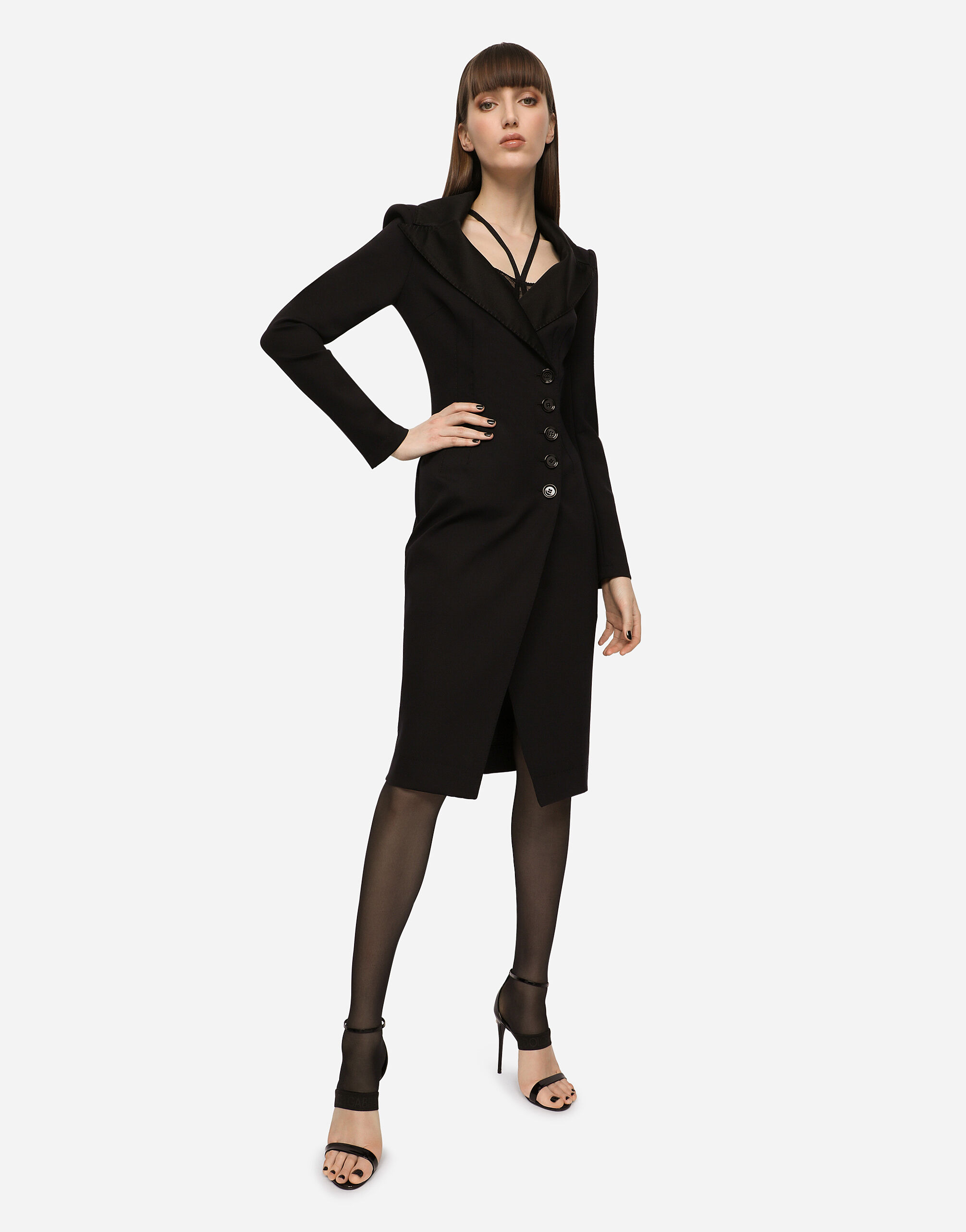 ブラックのウィメンズ Technical jersey midi coat dress | Dolce&Gabbana®