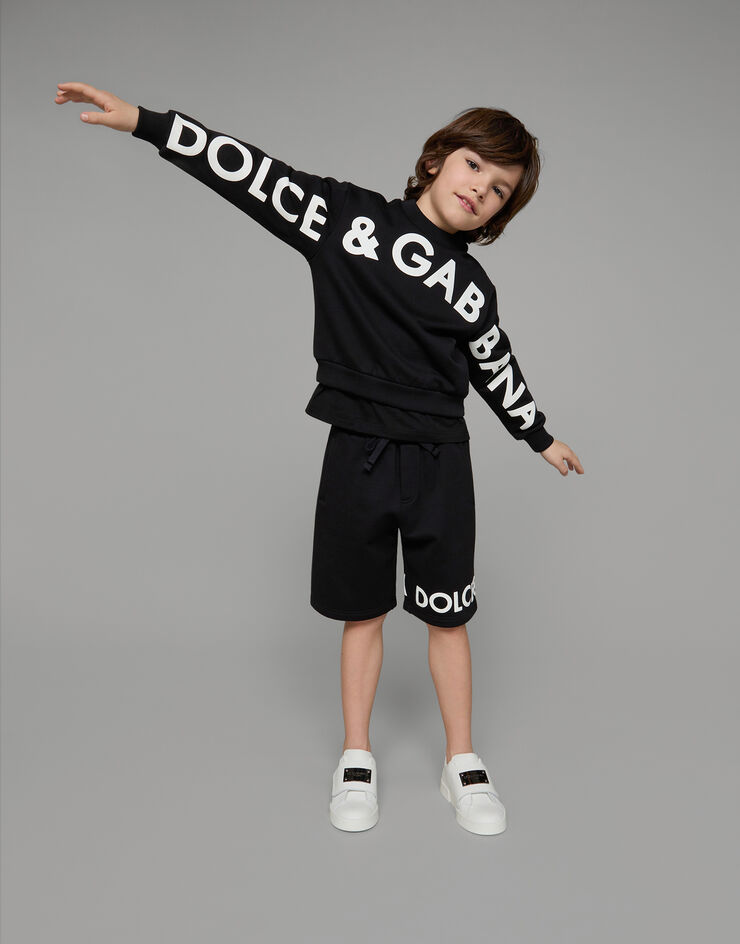 DolceGabbanaSpa Cotton jogging shorts with logo print Black L4JQP2G7KU6