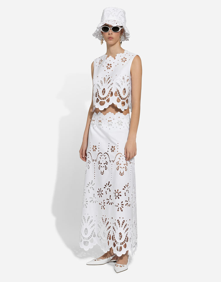 Dolce & Gabbana Top corto de algodón con bordado cut-out Blanco F79FSZGDCJP
