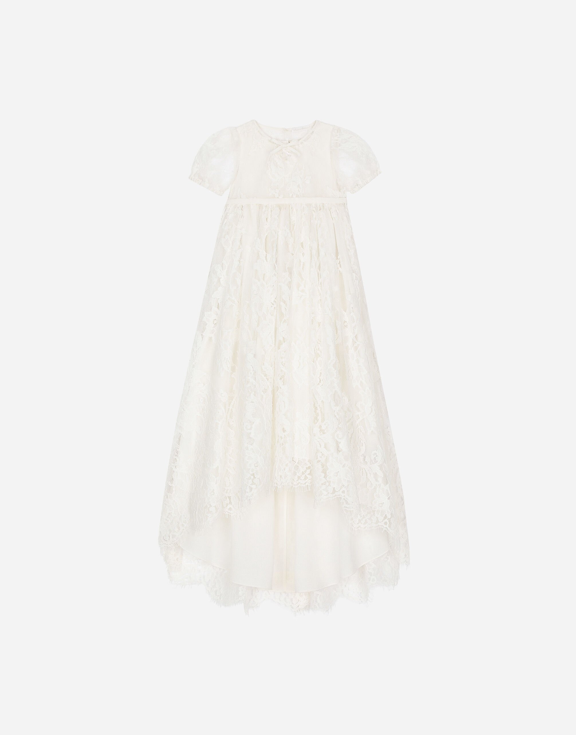 Dolce & Gabbana Empire-line ramage Chantilly lace christening dress with short sleeves White L23DY1FL5D2
