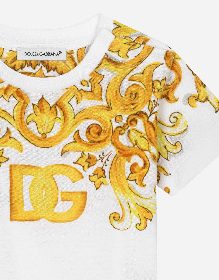 Dolce & Gabbana T-shirt in jersey con stampa maiolica gialla e logo DG Stampa L2JTKTII7DS
