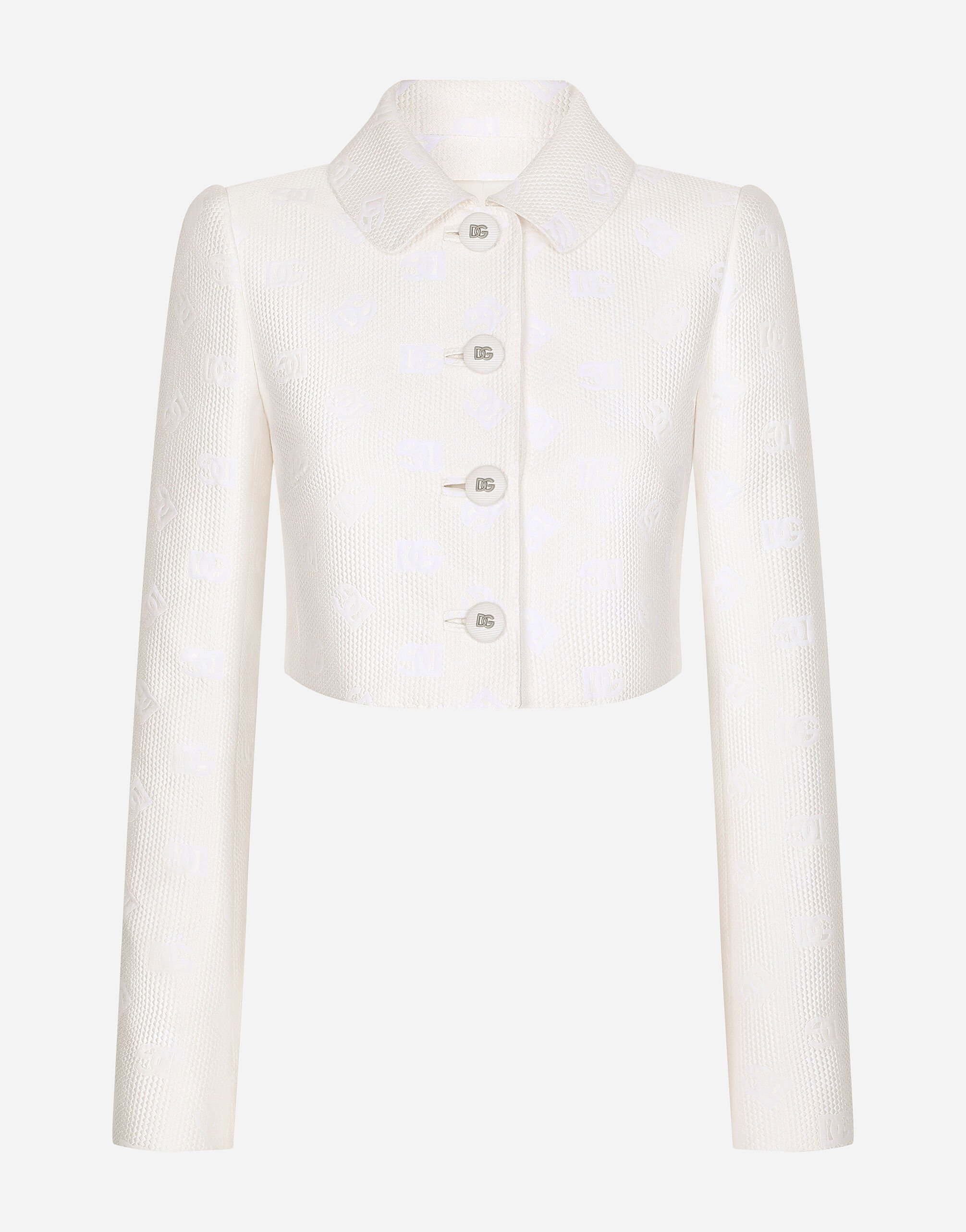 Dolce & Gabbana Kurze Jacke aus Jacquard mit DG-Logo allover Weiss F29UCTFJTBV