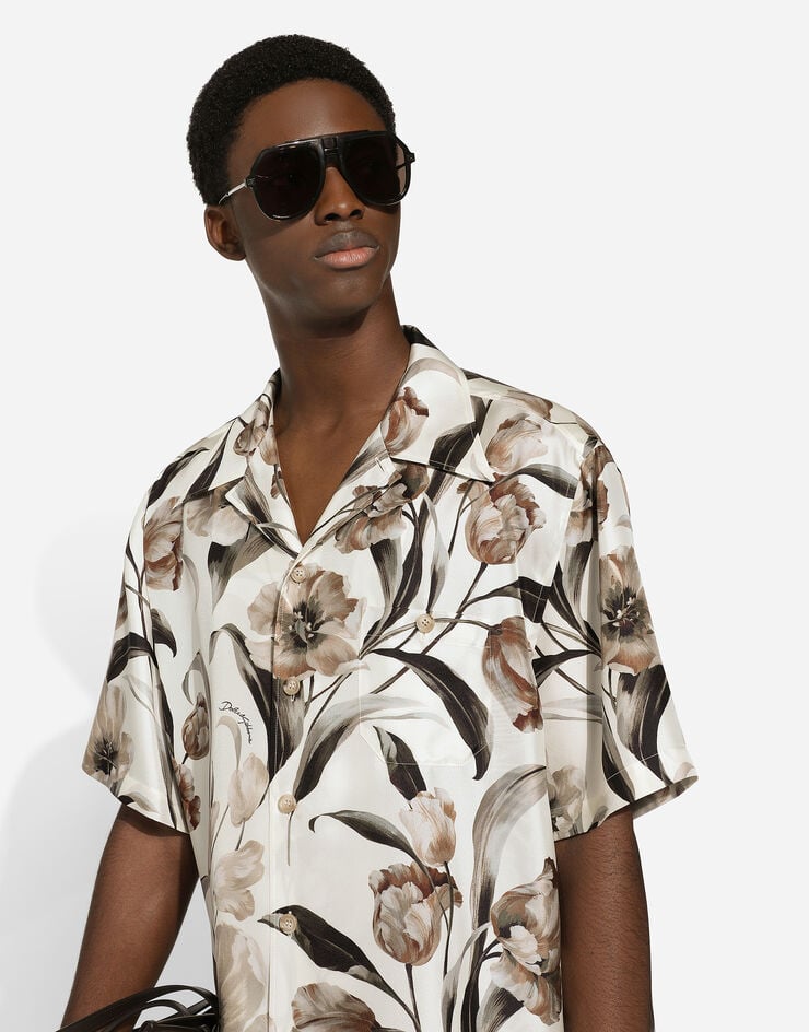 Dolce & Gabbana Рубашка Hawaii из шелка с принтом тюльпанов Отпечатки G5JH9TIS1UW