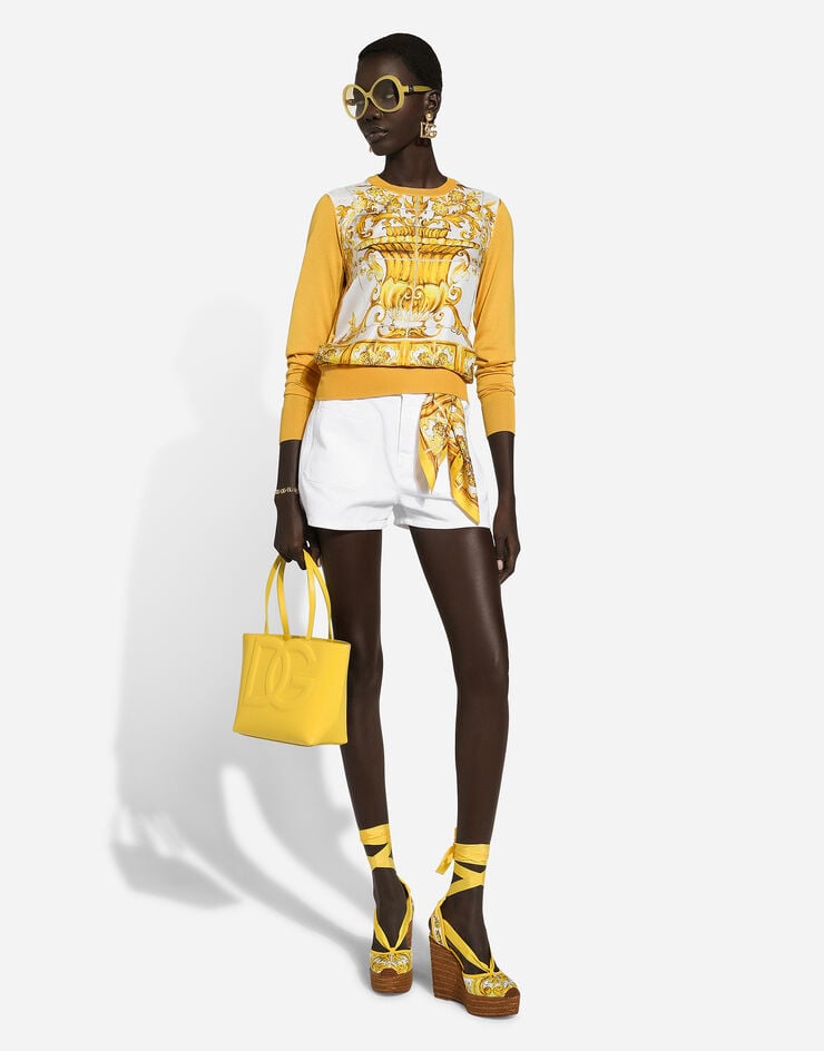 Dolce & Gabbana Pullover aus Seide mit Vorderteil aus Seidentwill Majolika-Print Drucken FXX31TJBSJF