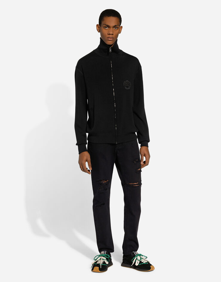 Dolce & Gabbana Cashmere and silk zip-up sweatshirt with DG patch Black GXV15ZJFMCZ