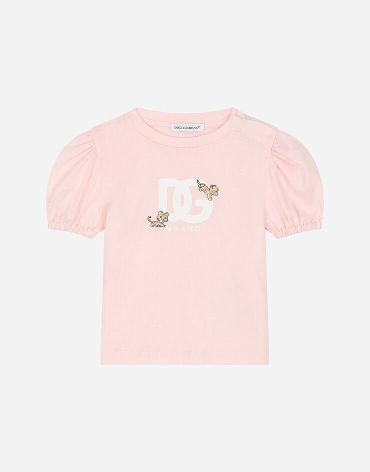 Dolce & Gabbana Jersey T-shirt with DG logo and leopard Pink L2JTOIG7N1W