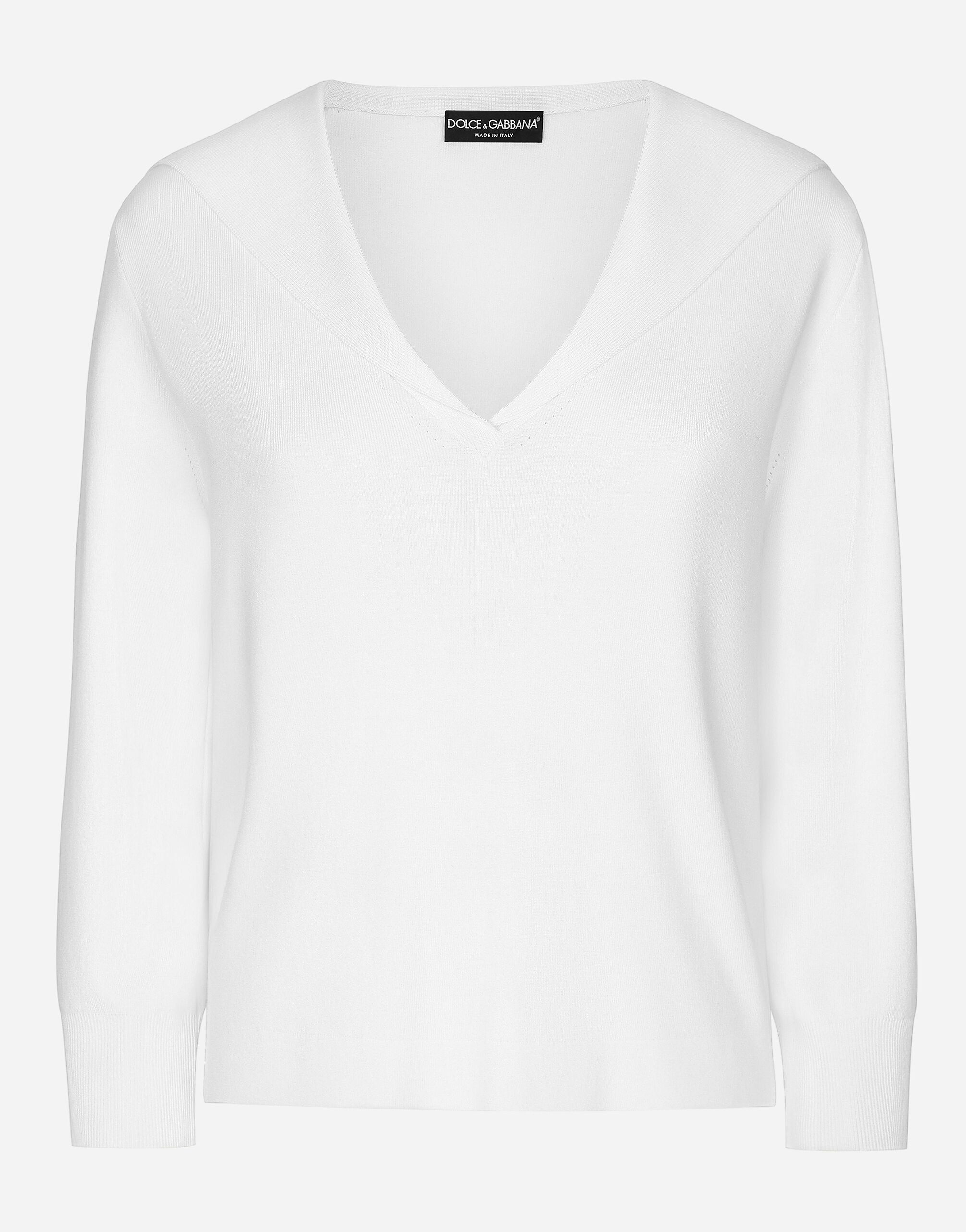 Dolce & Gabbana Viscose sweater with sailor collar White FXZ05TJFMEB