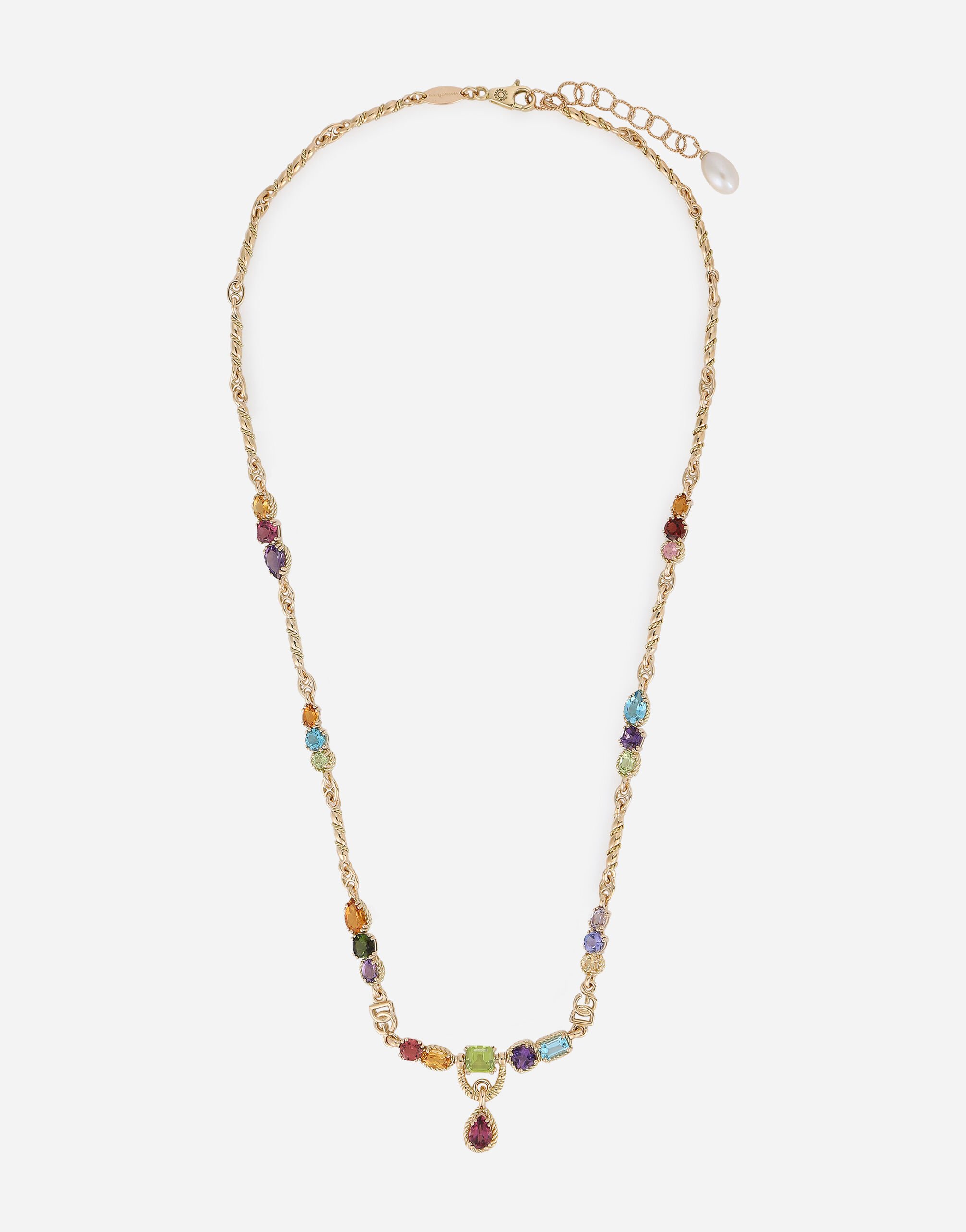${brand} 18kt yellow gold necklace with multicolored fine gemstones ${colorDescription} ${masterID}