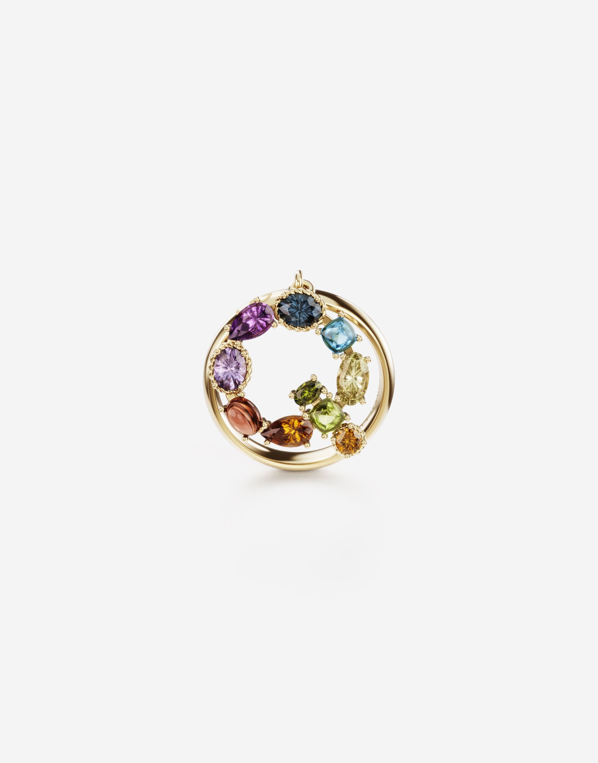 ${brand} Rainbow alphabet Q ring in yellow gold with multicolor fine gems ${colorDescription} ${masterID}