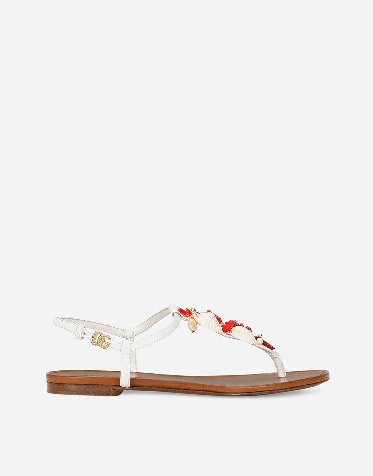 Dolce & Gabbana 珊瑚刺绣纳帕皮革夹趾凉鞋 白 CQ0604AW116