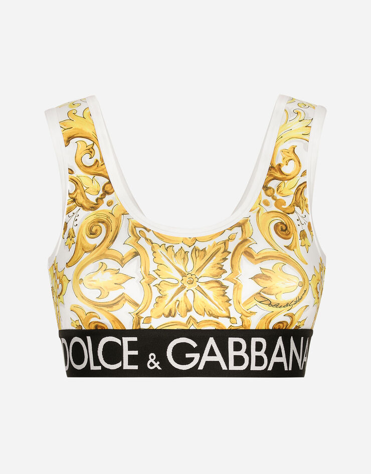 Dolce & Gabbana Top de punto técnico con estampado Maiolica con logotipo en cinta elástica Imprima F777YTFPG7B