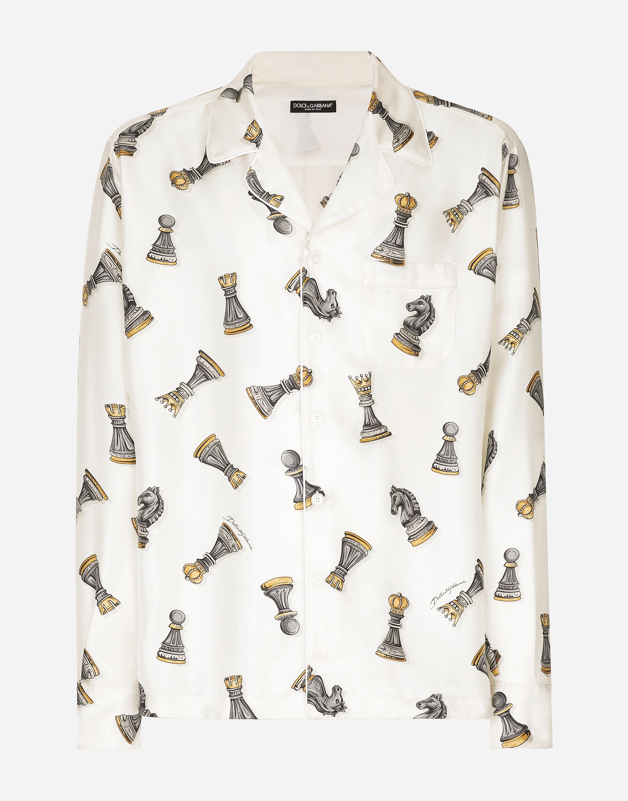 ${brand} Silk twill shirt with chess-piece print ${colorDescription} ${masterID}