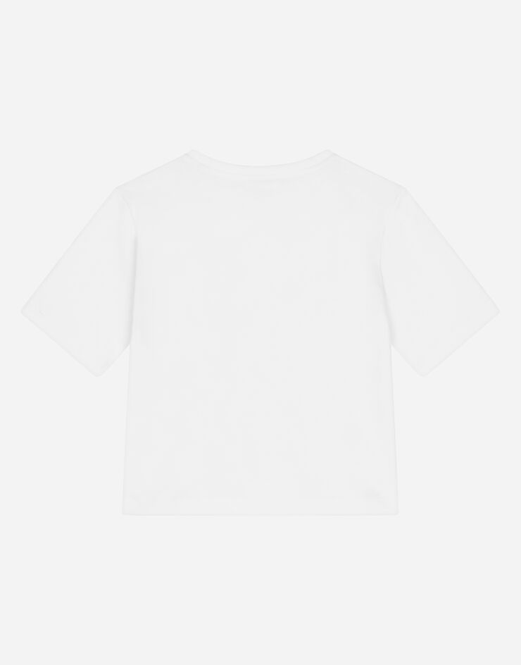 Dolce&Gabbana T-shirt en jersey à imprimé logo et écusson roses Blanc L5JTKTG7J7W