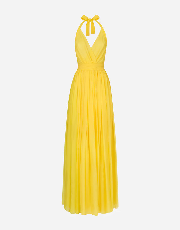 Dolce & Gabbana Long sleeveless silk chiffon dress Yellow F6ALPTFU1AT