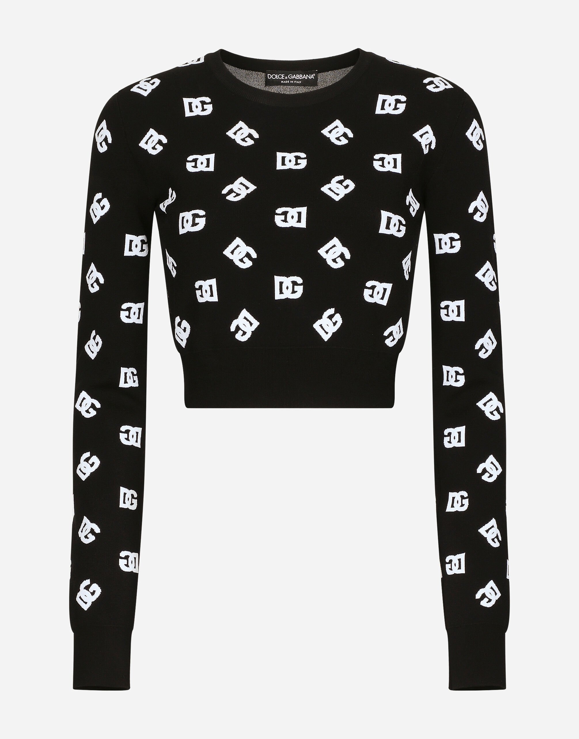 Dolce & Gabbana Cropped viscose jacquard sweater with DG logo Print FXV07TJAHKG