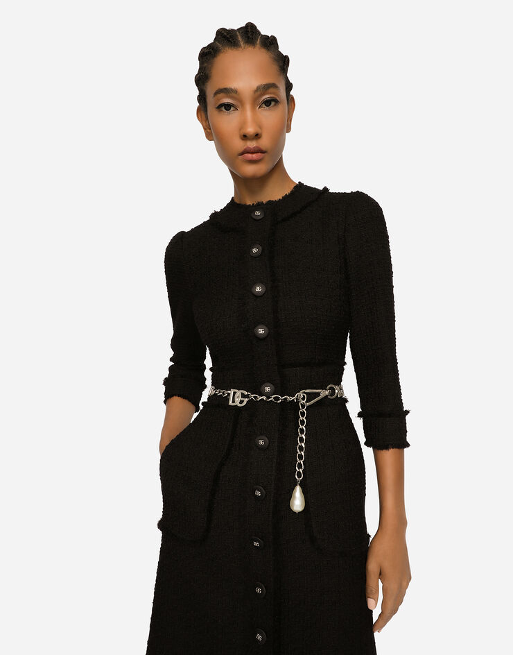 Removable Collar Tweed Waist-cinching Woolen Dress – GOELIA